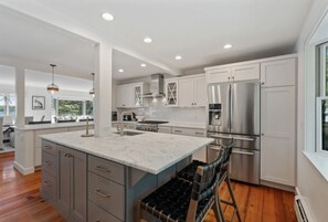 Fridge, microwave, oven, stovetop - 2 Acre Waterfront Home Overlooking Waquoit Bay with Spa and Swim Dock (Falmouth)