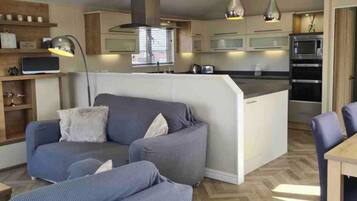 Smart TV, fireplace, video games, DVD player