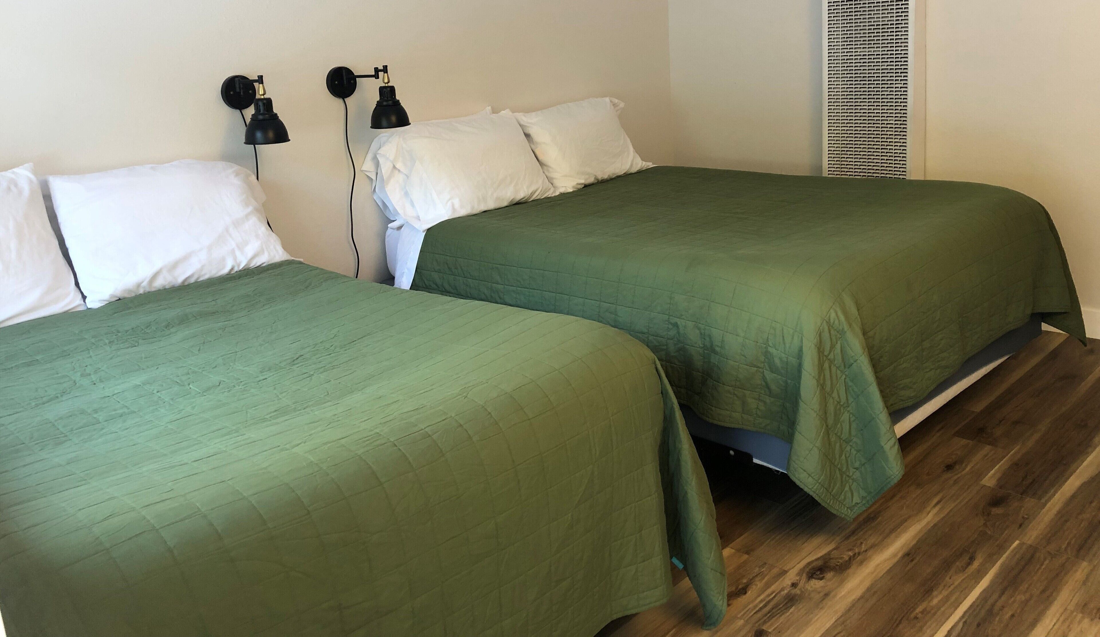Desk, laptop workspace, WiFi, bed sheets