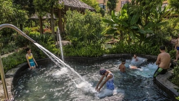 A hot spring area with people relaxing and bathing. - Longling Hotel (Longling)