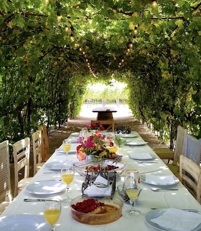 Outdoor dining. Large poolside King suite with private entrance-Villa Riposo Winery