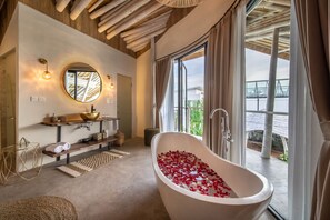 Bathtub, hair dryer, towels