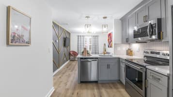 Fridge, dining tables