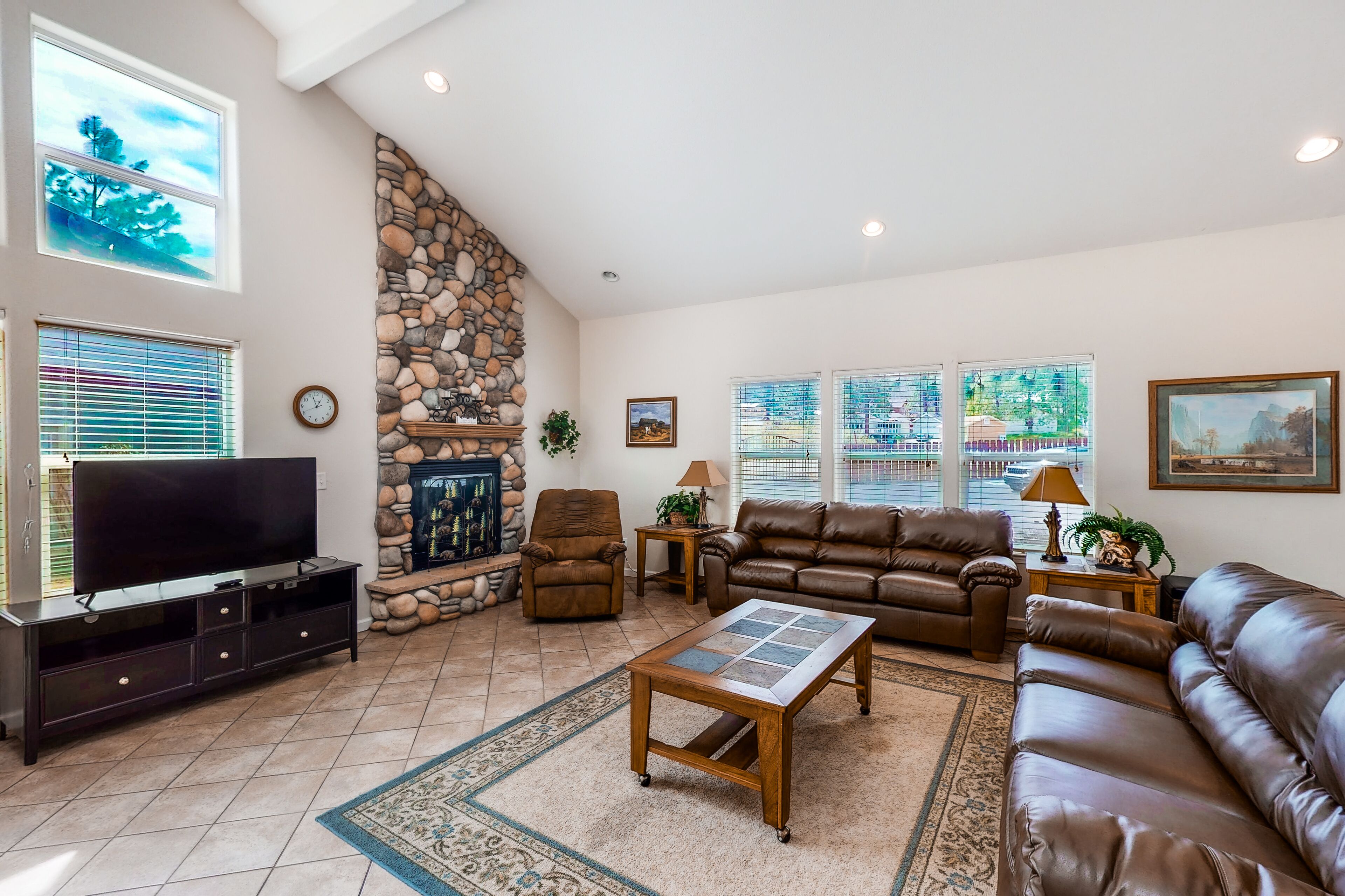 Home with 2 fireplaces, game room & shared pool/hot tub - walk to Bass Lake