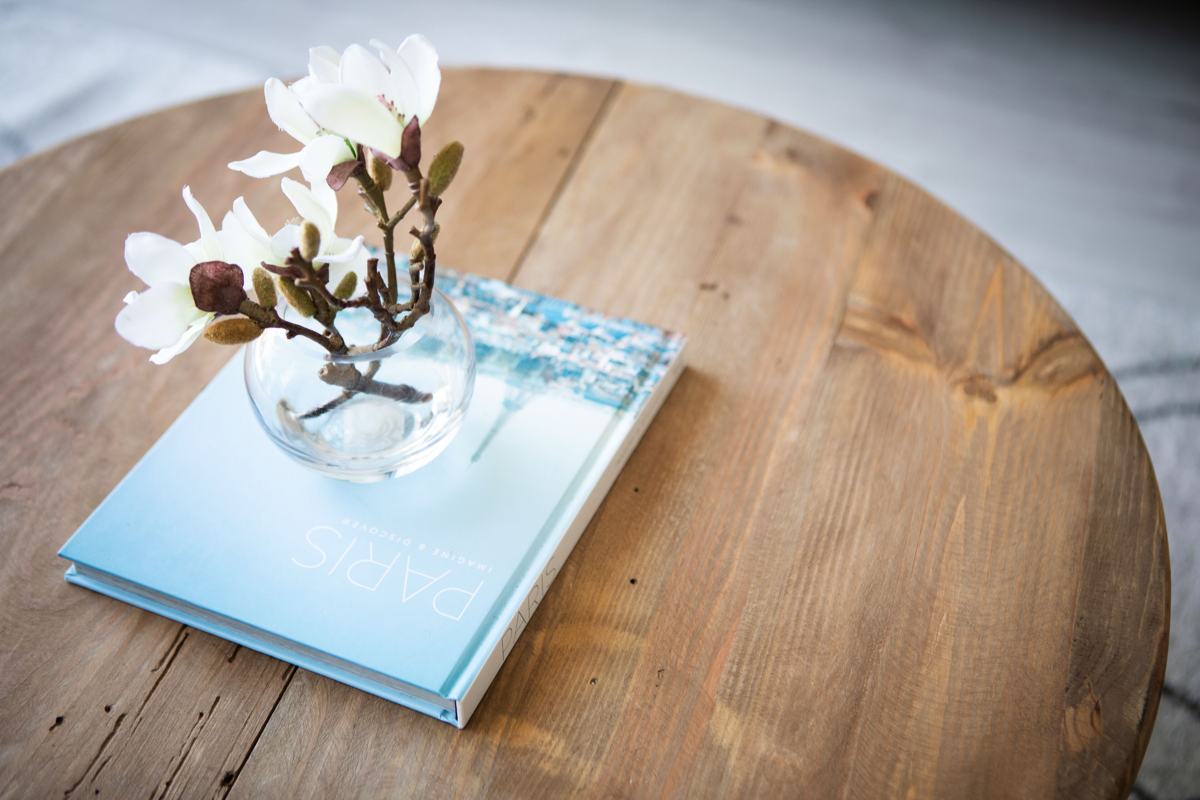 Un livre intitulé « Paris » est posé sur une surface en bois.