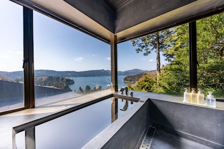 Deluxe Penthouse | Bathroom | Combined shower/tub, deep soaking tub, rainfall showerhead