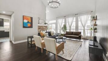 TV, fireplace, offices