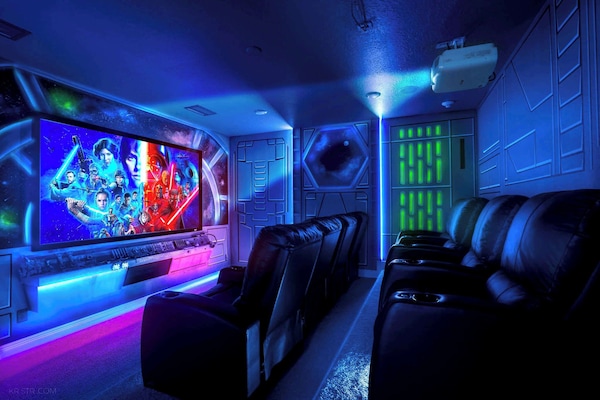 Summer nights just got an upgrade! Kick back in our neon-lit home theater with a 100" screen, 4K projector, and epic Dolby Digital surround sound. It’s like having your own private cinema, blockbuster vibes guaranteed!