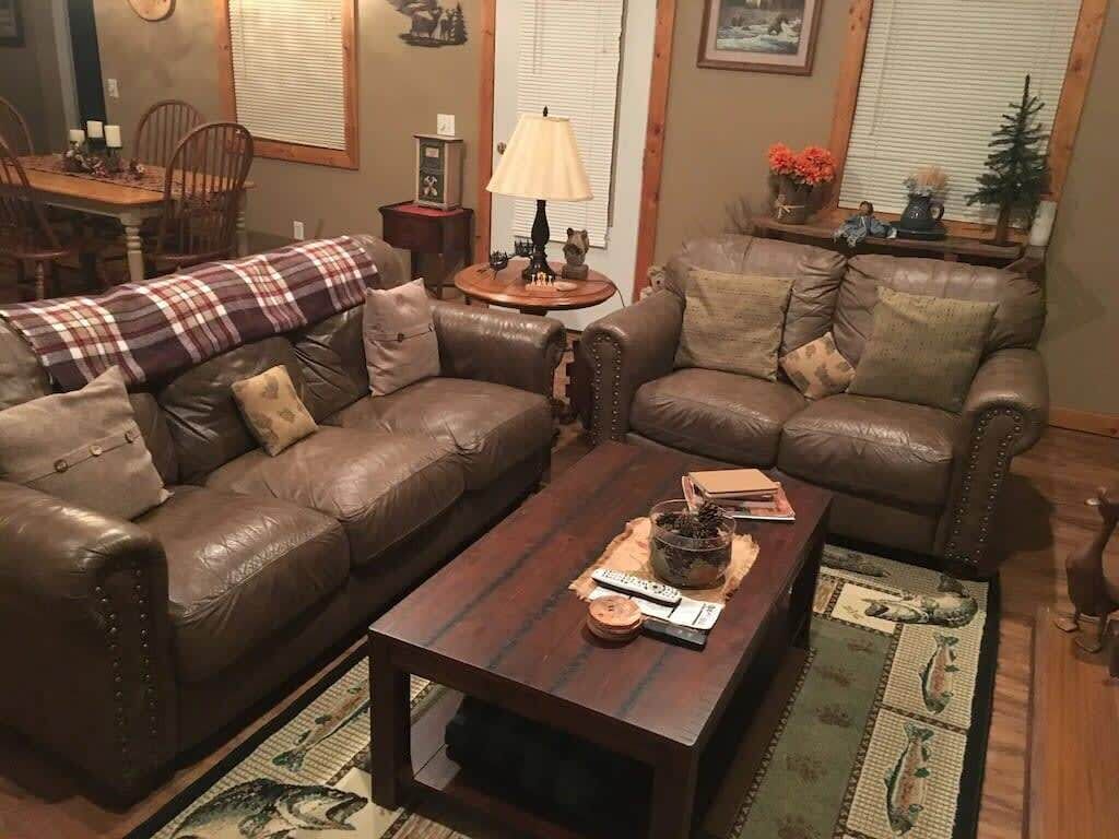 TV, fireplace, books, stereo