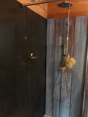 Douche, serviettes fournies, papier toilette