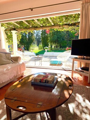 Smart-tv, een open haard, videospelletjes en een dvd-speler