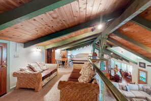 TV, fireplace - Dog-friendly, lake view home with a boat slip, three decks,  & WiFi (Bass Lake)