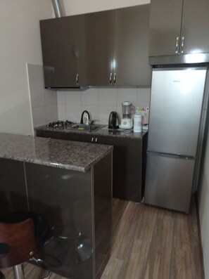 Kühlschrank, Geschirrspüler, Wasserkocher mit Kaffee-/Teezubehör