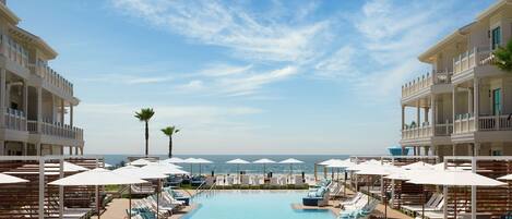 2 outdoor pools, open 8:00 AM to 8:00 PM, pool cabanas (surcharge)