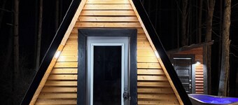 Glamp in this Cozy Tiny A-Frame Cabin: Electricity, Heating, AC, Wi-Fi & Hot Tub