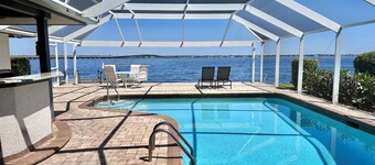 Stunning open water view 3 bedroom house, pool, private dock