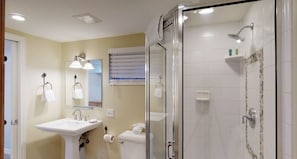 Bathtub, hair dryer, towels, soap