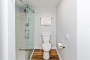 Regadera, secadora de cabello, toallas