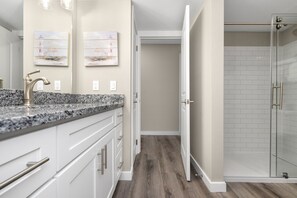 Shower, hair dryer, towels - Sandcastle Condominiums Unit 307 (Port Aransas)
