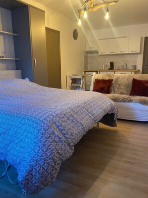1 bedroom, iron/ironing board, bed sheets