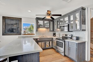 House, Multiple Beds, Patio, Beach View | Private kitchen | Fridge, microwave, oven, stovetop