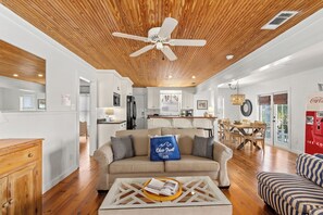 Cottage, Multiple Beds, Kitchen, Beach View | Living area | 40-inch TV with digital channels - Cute Beach Cottage Steps to the Beach! Panama City Beach, FL! (Panama City Beach)