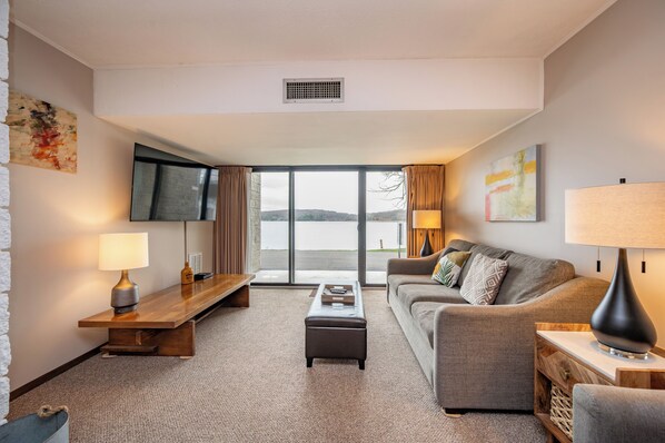 TV, fireplace, video games, DVD player