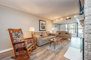 TV, fireplace, video games, DVD player
