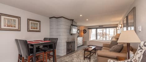 TV, fireplace, video games