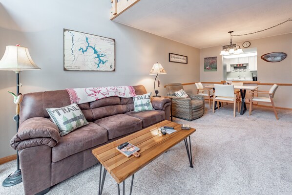 TV, fireplace, video games, DVD player