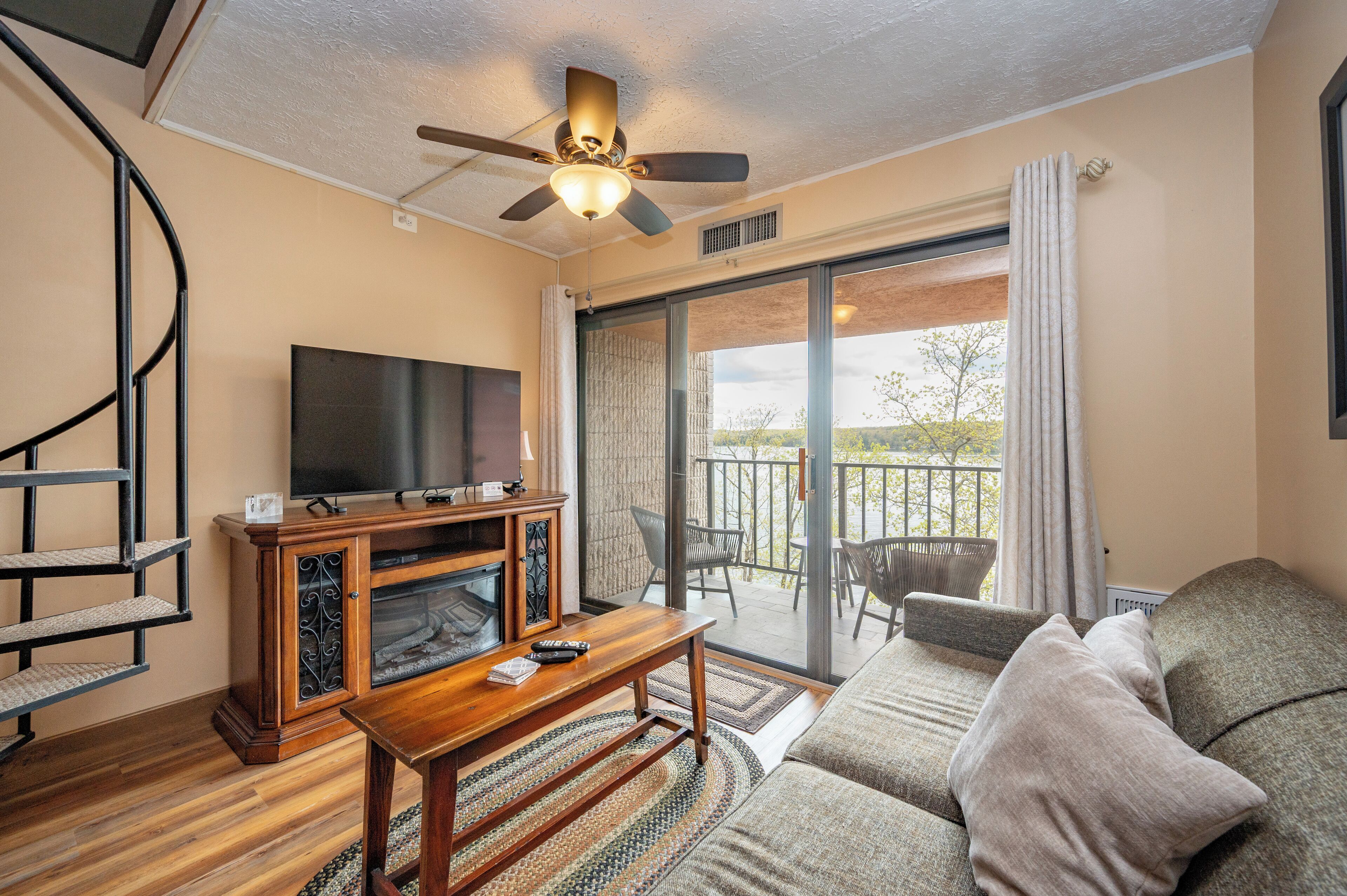 Televisión, chimenea, videojuegos y reproductor de DVD 