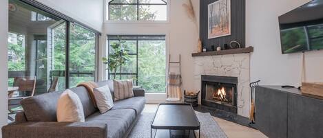 TV, fireplace