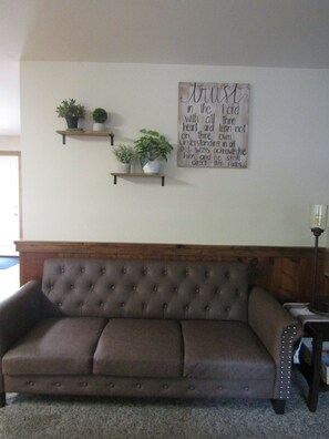 Smart TV, fireplace, foosball, books