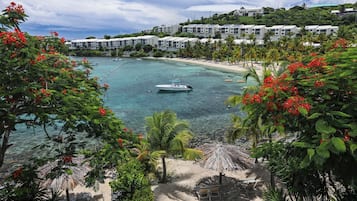 On the beach, sun loungers, beach towels