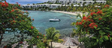 On the beach, sun loungers, beach towels