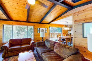 TV, fireplace, books
