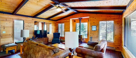 Fernseher, Kamin, Bücher