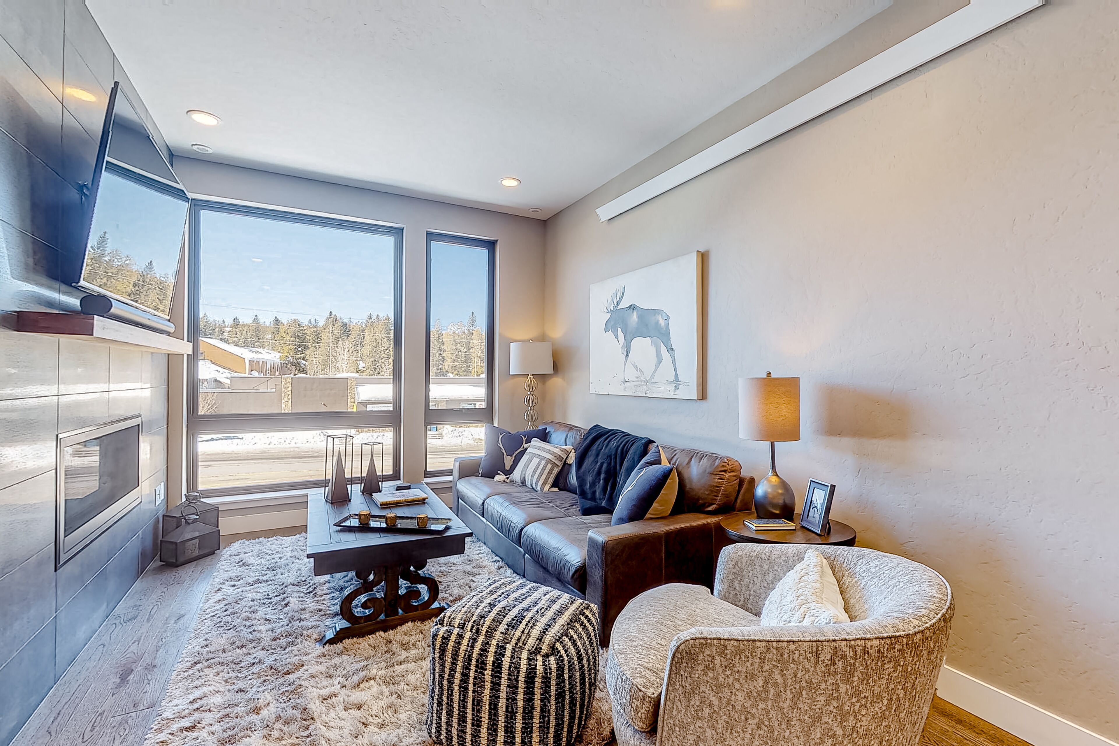 Chic modern condo with fireplace, balcony, W/D & central AC - across from park