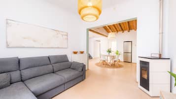 Een televisie en een open haard