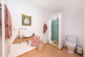 Regadera, secadora de cabello, toallas 