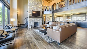 Smart TV, fireplace, foosball