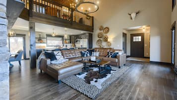 Smart TV, fireplace, foosball