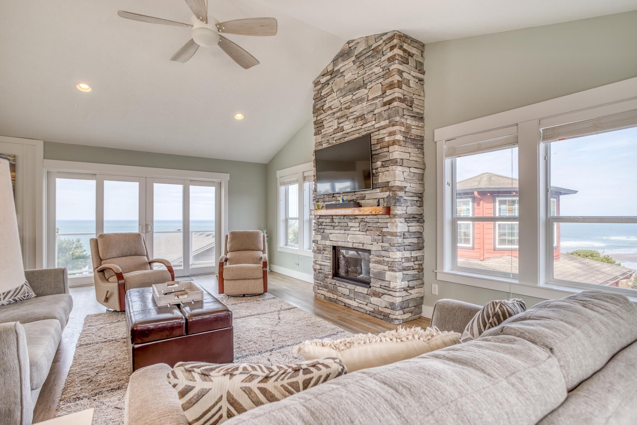 Spacious, Sky-High Great Room Graces Splendidly Luxurious Ocean-view Craftsman!