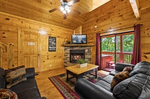 Televisión, chimenea y reproductor de DVD 