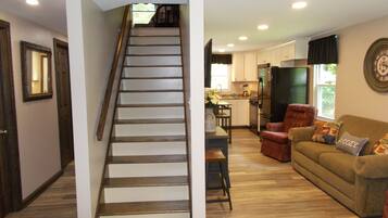 Smart TV, fireplace, foosball