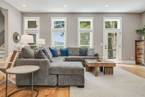 Smart TV, fireplace, DVD player, foosball