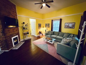 Smart TV, fireplace, video games, books