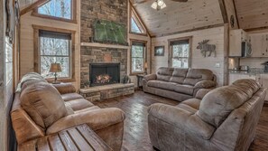 TV, fireplace, foosball