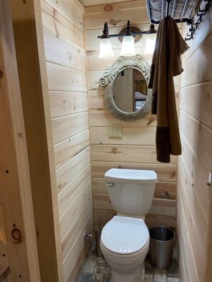 Shower, towels, soap, toilet paper