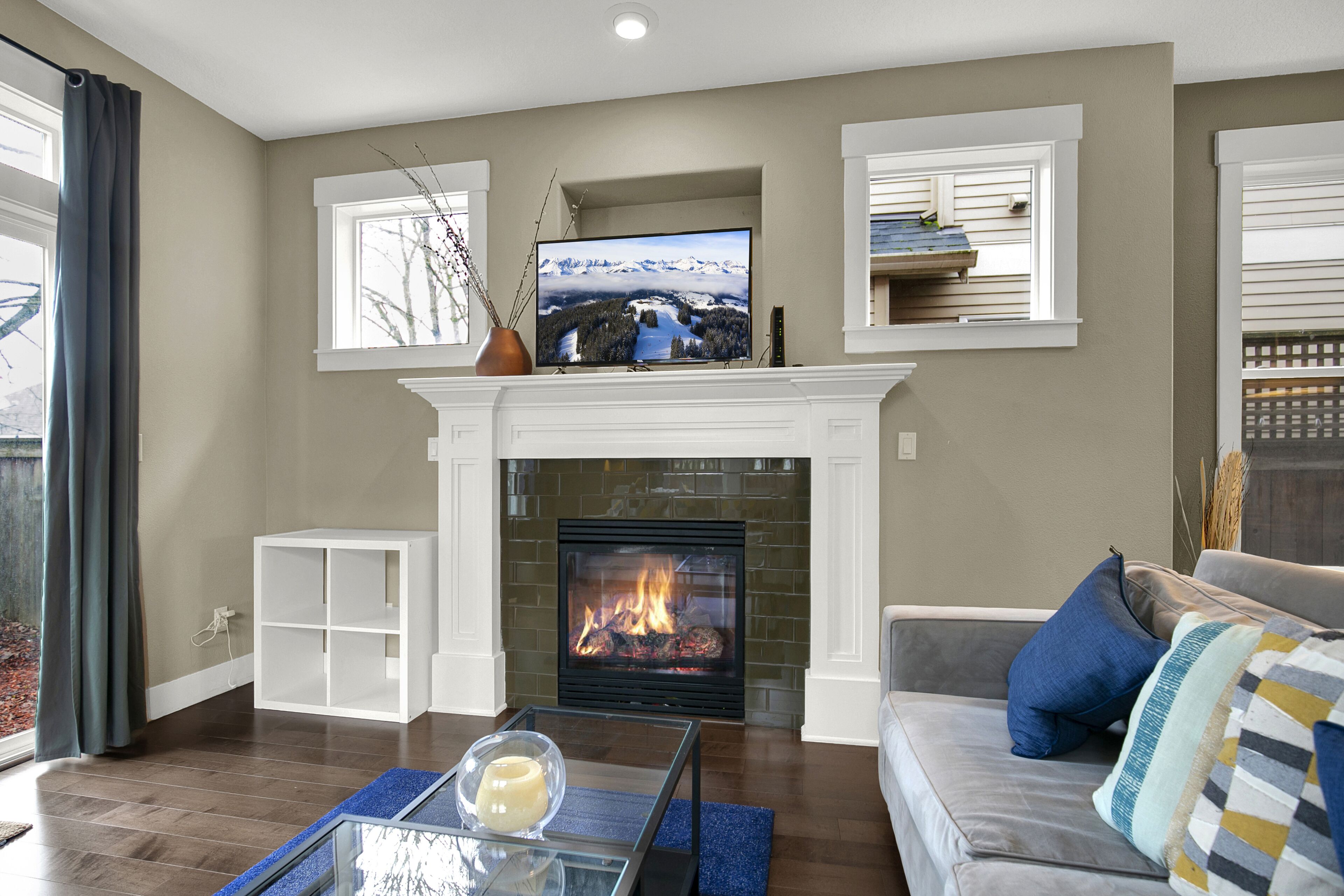 Smart TV, fireplace, video games